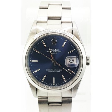 Rolex Oyster Perpetual Date Stainless Steel Blue Dial 34mm Automatic Watch